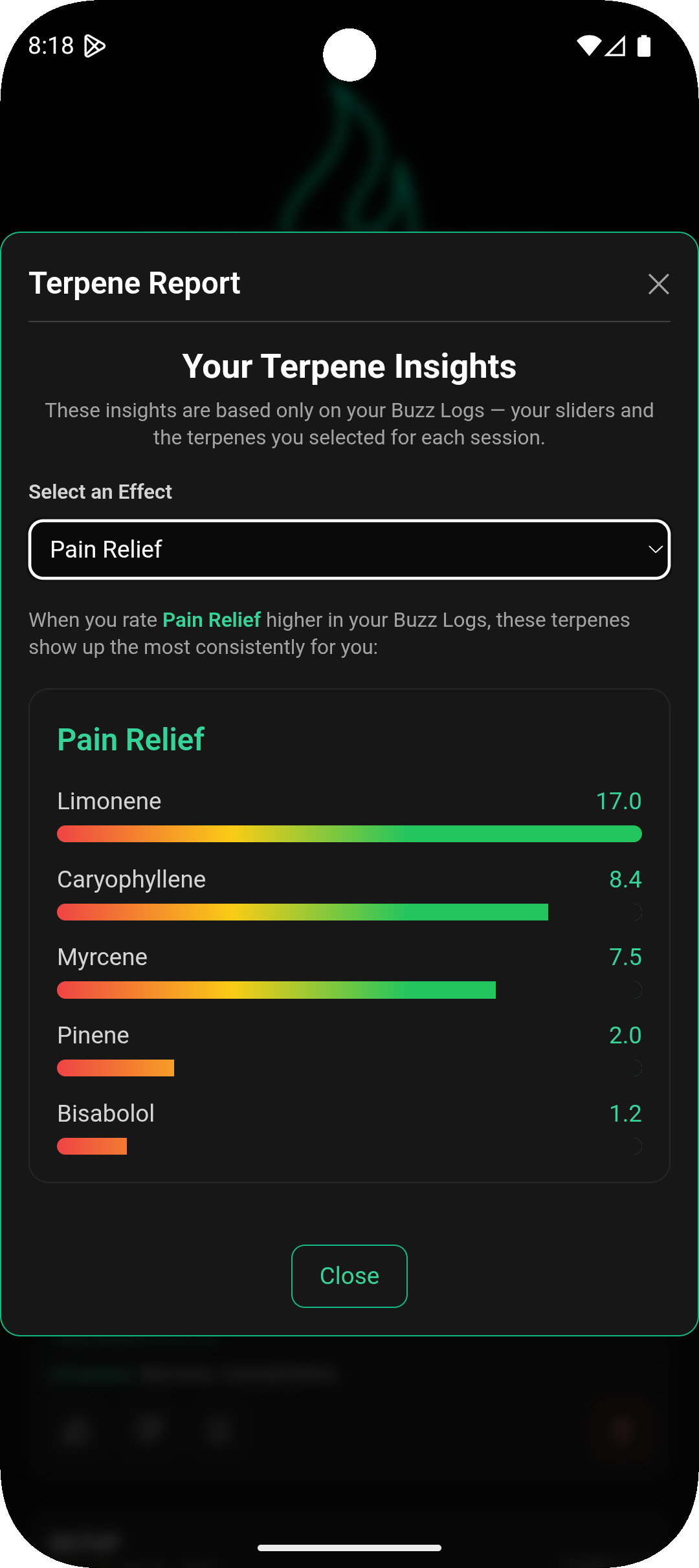 Buzz Tracker reports screen